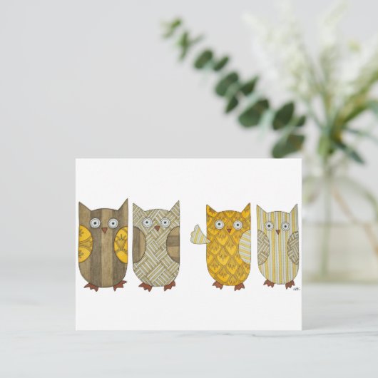 Vier Gold Owls Briefkaart (Staand voorkant)