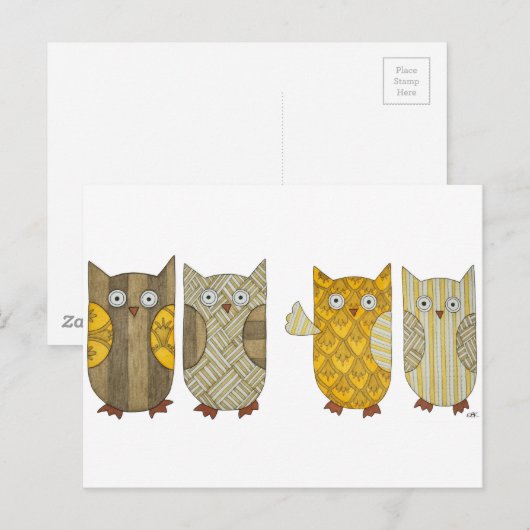 Vier Gold Owls Briefkaart (Voorkant / Achterkant)