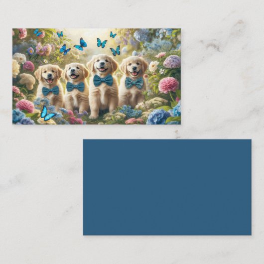 Vier Golden Retriever Puppies met Vlinders Visitekaartje (Voorkant / Achterkant)