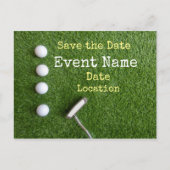 Vier golfballen met putter Save the Date Aankondigingskaart (Voorkant)