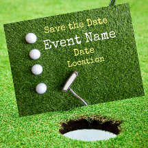 Vier golfballen met putter Save the Date