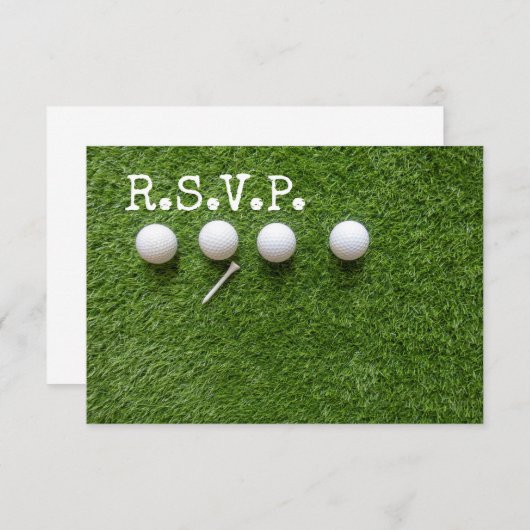 Vier golfballen met t-shirt R.S.V.P. op groen Kaart (Voorkant / Achterkant)