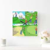 Vier grappige Cartoons van Golf. Vierkante Klok (Huis)