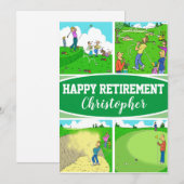 Vier Grappige Golfer Cartoons op een Retirement Ka Feestdagenkaart (Voorkant / Achterkant)