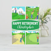 Vier Grappige Golfer Cartoons op een Retirement Ka Feestdagenkaart (Staand voorkant)