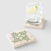 Vier groene schildpadkunst, stenen onderzetter (Zijkant)