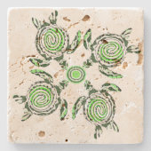 Vier groene schildpadkunst, stenen onderzetter (Voorkant)