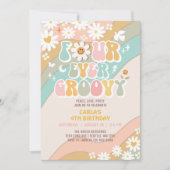 Vier Groovy Daisy Hippie 70's Retro Verjaardag Kaart (Voorkant)