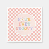 Vier Groovy Pink Daisy Checker Servet (Voorkant)