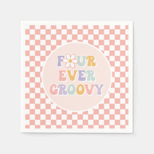 Vier Groovy Pink Daisy Checker Servet
