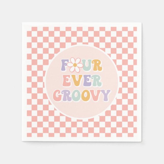 Vier Groovy Pink Daisy Checker Servet (Voorkant)