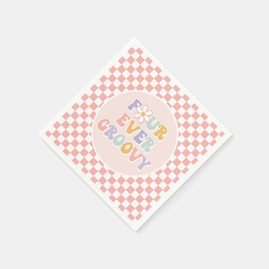 Vier Groovy Pink Daisy Checker Servet (Hoek)
