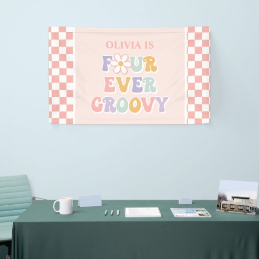 Vier Groovy Pink Daisy Checker Spandoek (Beurs)