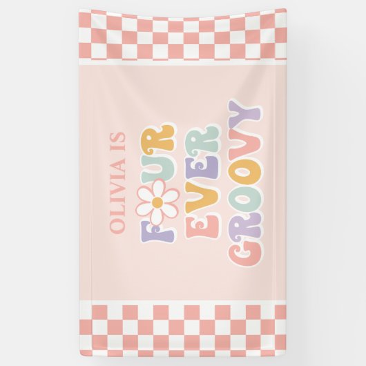 Vier Groovy Pink Daisy Checker Spandoek (Verticaal)