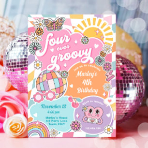 Vier Groovy Retro Preppy Varsity Verjaardag Kaart