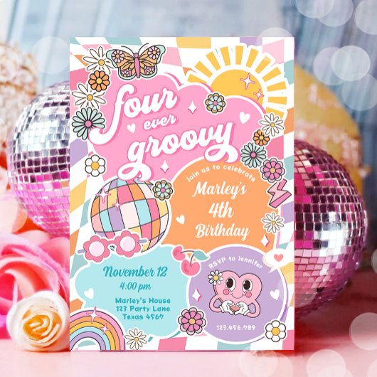 Vier Groovy Retro Preppy Varsity Verjaardag Kaart