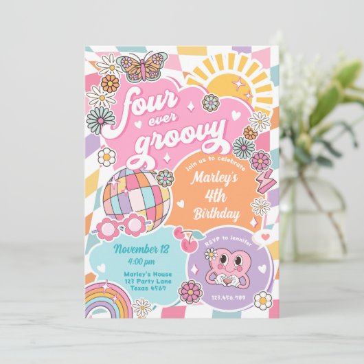 Vier Groovy Retro Preppy Varsity Verjaardag Kaart (Staand voorkant)