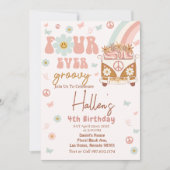 Vier Groovy Retro Rainbow 4e verjaardag Kaart (Voorkant)