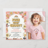 Vier Groovy Retro Van Roze 4e Verjaardag Kaart (Voorkant)