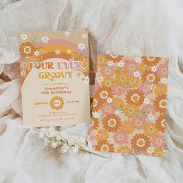Vier groovy retro-verjaardag Uitnodiging