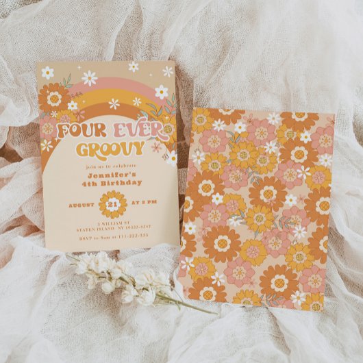 Vier groovy retro-verjaardag Uitnodiging