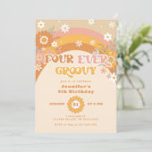 Vier groovy retro-verjaardag Uitnodiging (Staand voorkant)