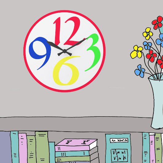 Vier grote gekleurde getallen, rode grens klok