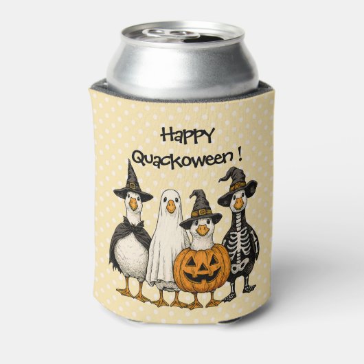 Vier Halloween eenden in kostuums - Happy Quackowe Blikjeskoeler (Blikje Achterkant)