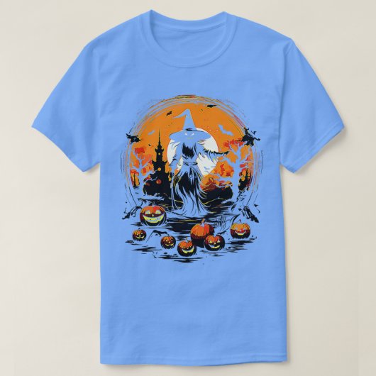 Vier Halloween met een heks kostuum T-shirt (Design voorkant)