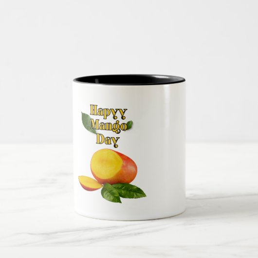 Vier Happy Mango Day: Sappige Mango's in volle B Tweekleurige Koffiemok (Center)
