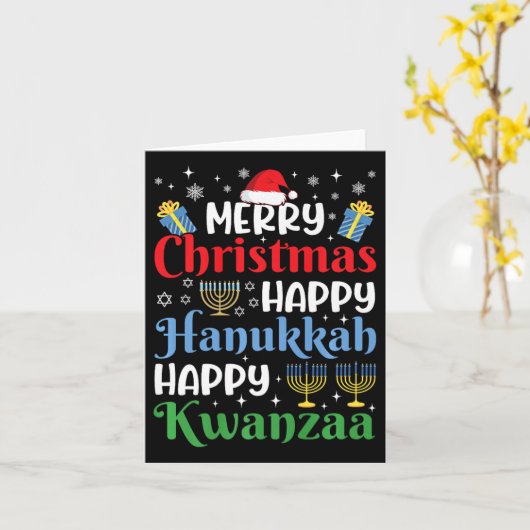 Vier Happy Merry Christmas Happy Chanoeka Hap Kaart (Gele Bloem)