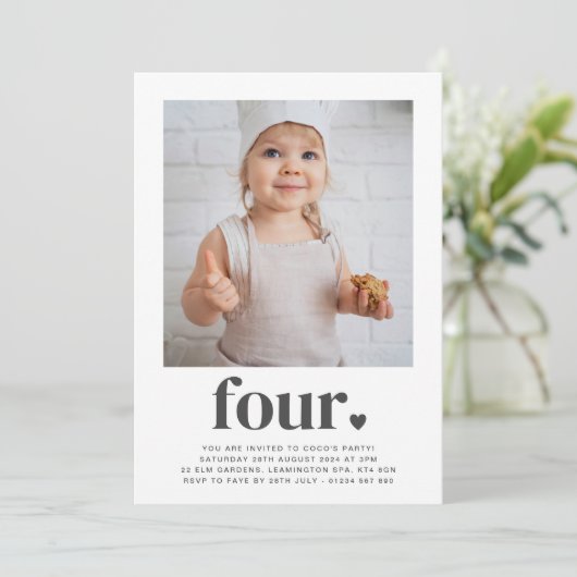 Vier hart - vierkant Fotodag - Uitnodiging (Staand voorkant)