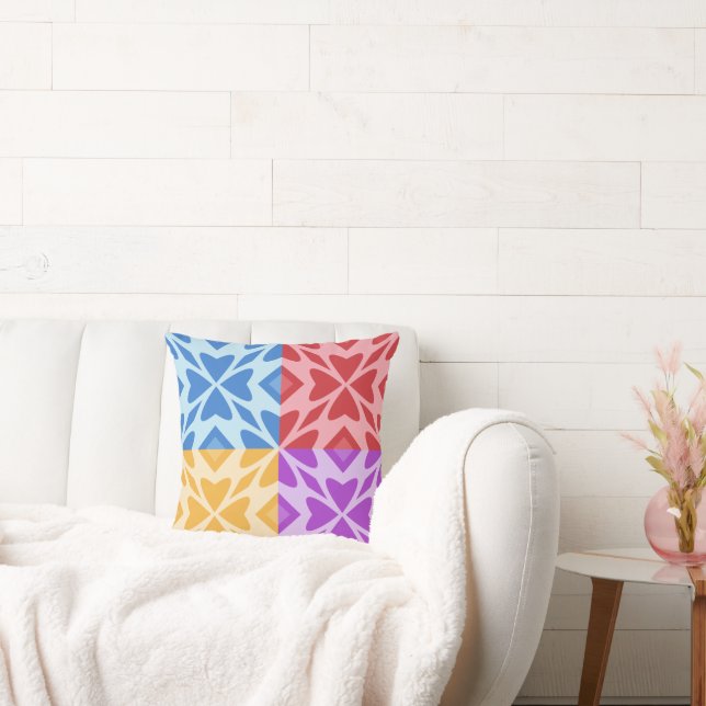 Vier harten ontmoeten elkaar voor kleurrijk decor kussen (Bank)