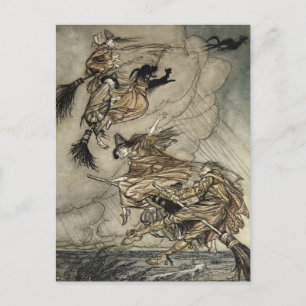 Vier heksen "Op de schoorsteen" van Arthur Rackam Briefkaart