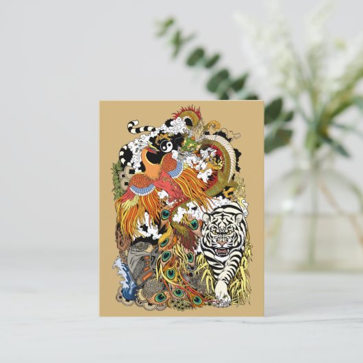 vier hemeldieren briefkaart (Staand voorkant)