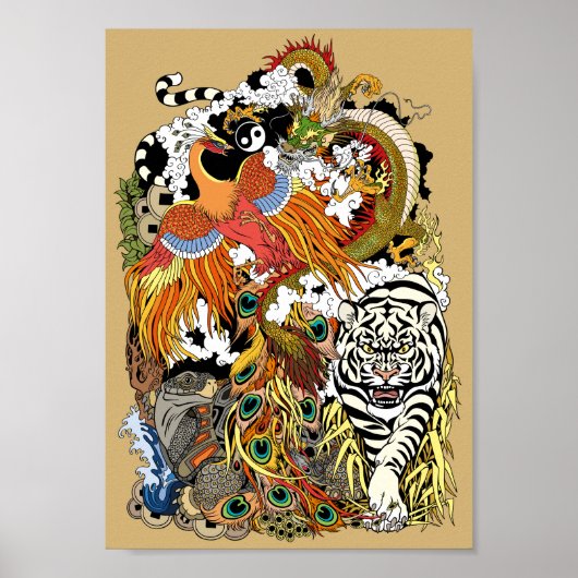 vier hemeldieren poster (Voorkant)