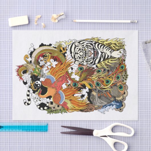 vier hemeldieren tissuepapier (Craft)