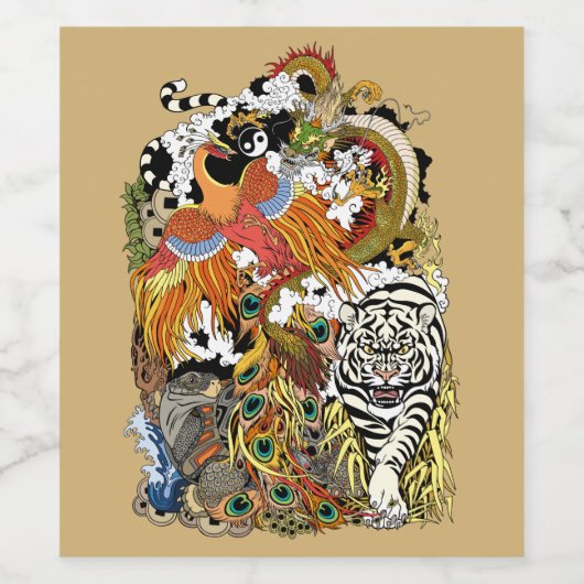 vier hemeldieren wijn etiket (Enkel label)