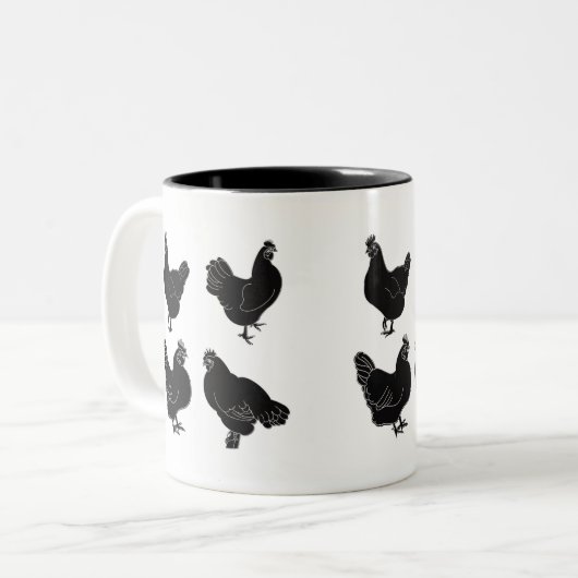 Vier Hens~Silhouette~Pattern Tweekleurige Koffiemok (Voorkant links)