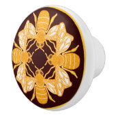 Vier heraldische bijen op rijke chocoladebruin keramische knop (Rechts)