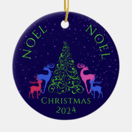 *Vier herten en een kerstboom Keramisch Ornament