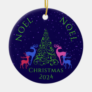 *Vier herten en een kerstboom Keramisch Ornament