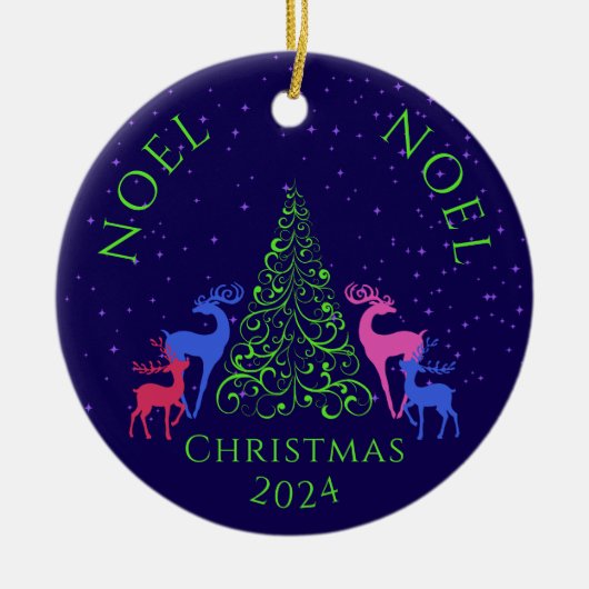 *Vier herten en een kerstboom Keramisch Ornament (Voorkant)