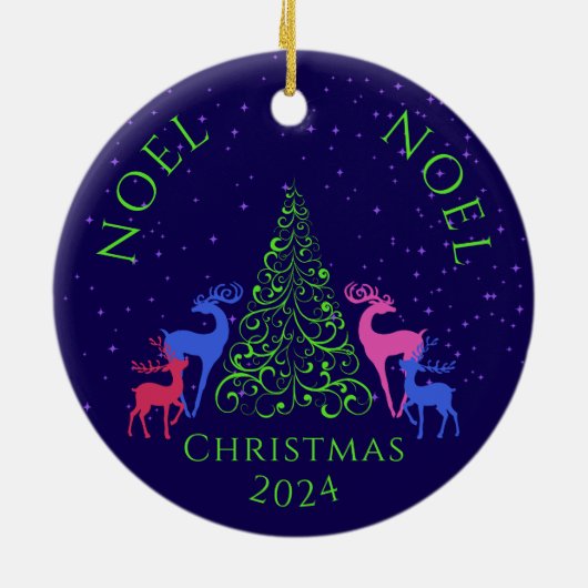 *Vier herten en een kerstboom Keramisch Ornament (Achterkant)