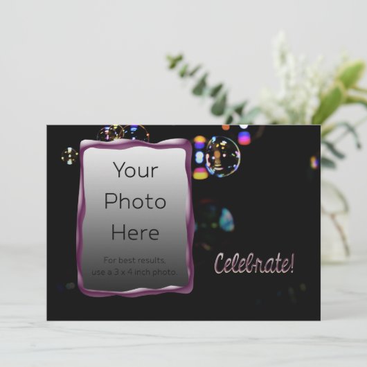 Vier het! Aangepaste foto en tekst met bubbels Kaart (Staand voorkant)