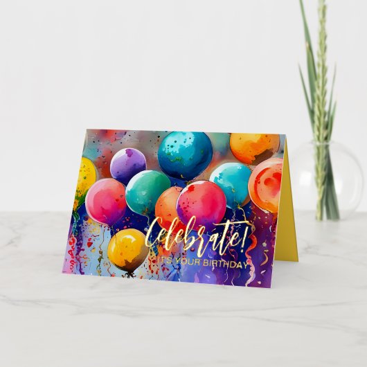 Vier het! Aangepaste tekst Verjaardag of elke gele Folie Wenskaart (Voorkant)