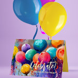 Vier het! Aangepaste tekst Verjaardag of elke gele Folie Wenskaart<br><div class="desc">Deze kaart van elke gelegenheid is voorzien van een boeket van verschillende kleurrijke ballonnen en vallende confetti. De echte folie voorbeeldtekst op de voorkant luidt: "Vier! Het is jouw verjaardag." Op de binnenzijde staat de tekst: "Wens je vandaag en altijd geluk. Gelukkige verjaardag." Alle tekst kan worden gewijzigd of verwijderd...</div>