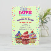 Vier het de liefde voor suiker, Cupcake 4e verjaar Kaart (Staand voorkant)