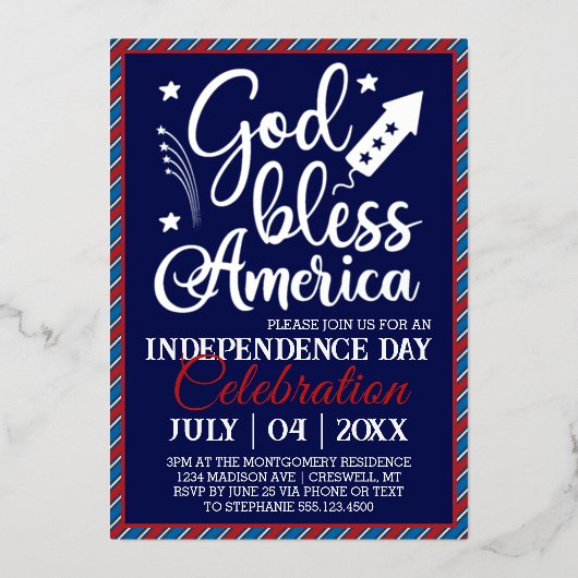 Vier het feest van 4 juli Amerika Folie Uitnodiging (Voorkant)