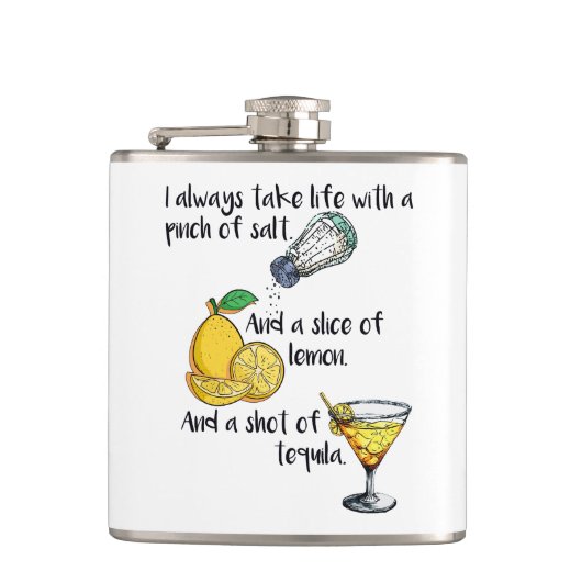 Vier het leven, grappige uitspraken cadeau heupfles (Voorkant)